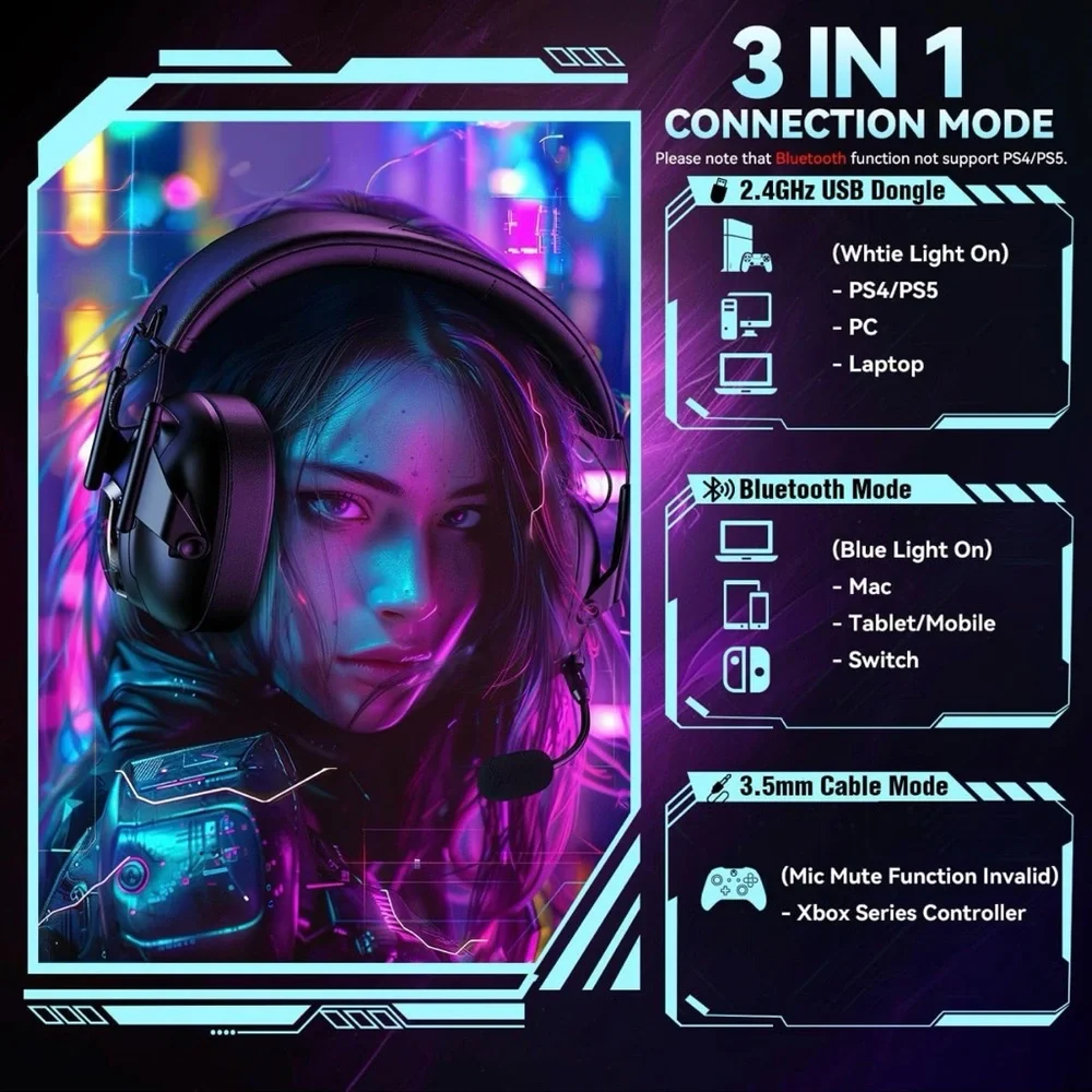 Black Gaming Headset with LED Lights